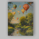 Scenic Hot Air Balloon Festival Riverside Countryside Landscape Impressionist Canvas Wall Art Print Decor Picture Ready to Hang