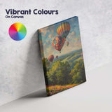 Vibrant Patchwork Hot Air Balloons Rolling Hills Countryside Impressionist Canvas Wall Art Print Decor Picture Ready to Hang