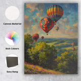 Vibrant Patchwork Hot Air Balloons Rolling Hills Countryside Impressionist Canvas Wall Art Print Decor Picture Ready to Hang