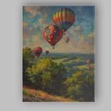 Vibrant Patchwork Hot Air Balloons Rolling Hills Countryside Impressionist Canvas Wall Art Print Decor Picture Ready to Hang