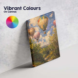 Pastel Hot Air Balloons Above Woodland Blue Sky Impressionist Canvas Wall Art Print Decor Picture Ready to Hang