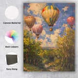 Pastel Hot Air Balloons Above Woodland Blue Sky Impressionist Canvas Wall Art Print Decor Picture Ready to Hang