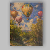 Pastel Hot Air Balloons Above Woodland Blue Sky Impressionist Canvas Wall Art Print Decor Picture Ready to Hang