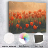 Glowing Red Tulip Field Golden Morning Light Floral Impressionist Canvas Wall Art Print Decor Picture Ready to Hang