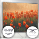 Glowing Red Tulip Field Golden Morning Light Floral Impressionist Canvas Wall Art Print Decor Picture Ready to Hang