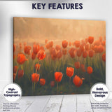 Glowing Red Tulip Field Golden Morning Light Floral Impressionist Canvas Wall Art Print Decor Picture Ready to Hang