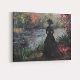 Impressionist Victorian Lady By Tranquil Garden Lake Elegant Landscape Canvas Wall Art Print Decor Picture Ready to Hang