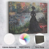 Impressionist Victorian Lady By Tranquil Garden Lake Elegant Landscape Canvas Wall Art Print Decor Picture Ready to Hang