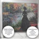 Impressionist Victorian Lady By Tranquil Garden Lake Elegant Landscape Canvas Wall Art Print Decor Picture Ready to Hang