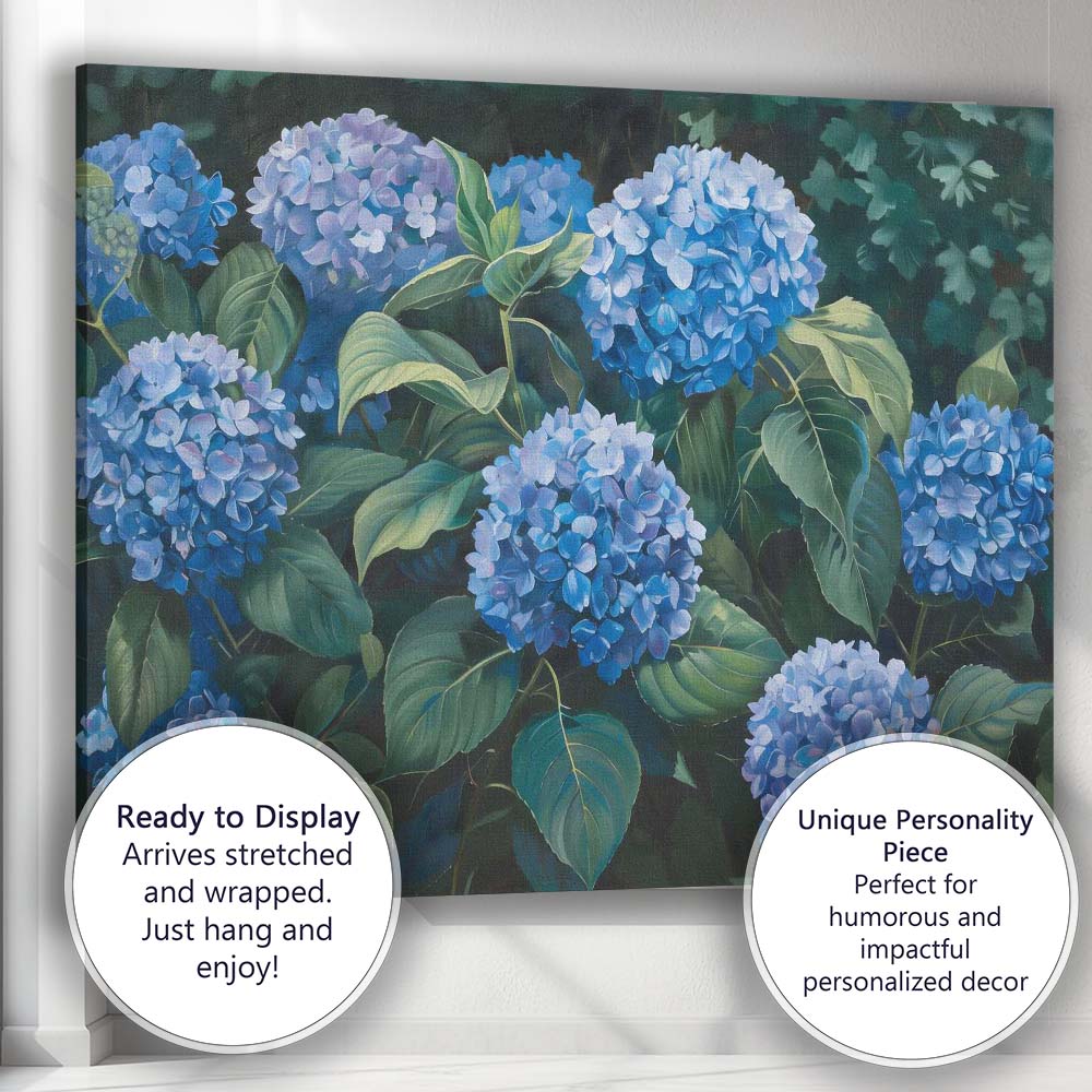 Elegant Blue Hydrangea Blossoms Botanical Garden Canvas Wall Art Print Decor Picture Ready to Hang