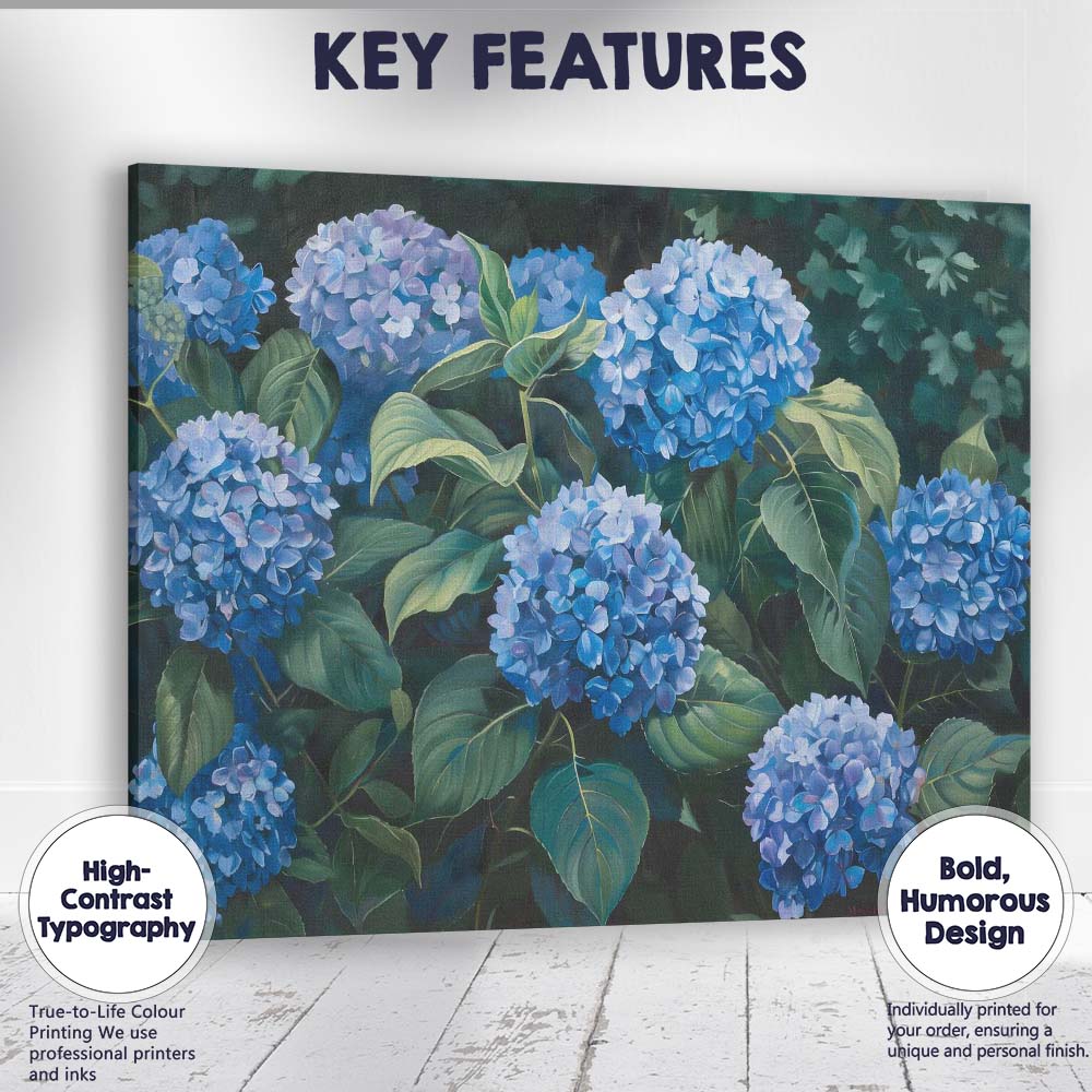 Elegant Blue Hydrangea Blossoms Botanical Garden Canvas Wall Art Print Decor Picture Ready to Hang