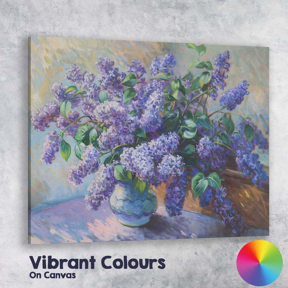 Purple Lilac Bouquet In Ceramic Vase Impressionist Floral Still Life Canvas Wall Art Print Decor Picture Ready to Hang
