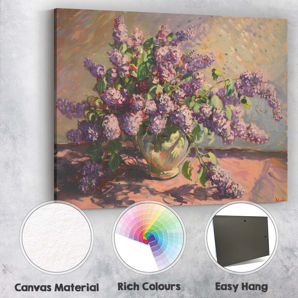 Lavender Lilac Bouquet In Glass Vase Impressionist Floral Still Life Canvas Wall Art Print Decor Picture Ready to Hang