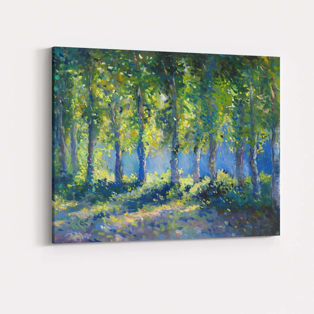 Sunlit Green Forest Woodland Landscape Impressionist Nature Canvas Wall Art Print Decor Picture Ready to Hang