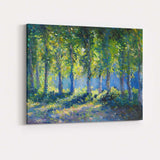 Sunlit Green Forest Woodland Landscape Impressionist Nature Canvas Wall Art Print Decor Picture Ready to Hang
