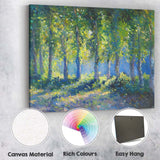 Sunlit Green Forest Woodland Landscape Impressionist Nature Canvas Wall Art Print Decor Picture Ready to Hang