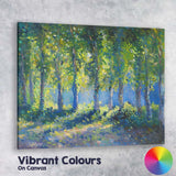 Sunlit Green Forest Woodland Landscape Impressionist Nature Canvas Wall Art Print Decor Picture Ready to Hang