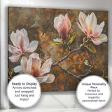 Elegant White Pink Magnolia Flowering Branch Botanical Painting Canvas Wall Art Print Decor Picture Ready to Hang