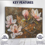 Elegant White Pink Magnolia Flowering Branch Botanical Painting Canvas Wall Art Print Decor Picture Ready to Hang
