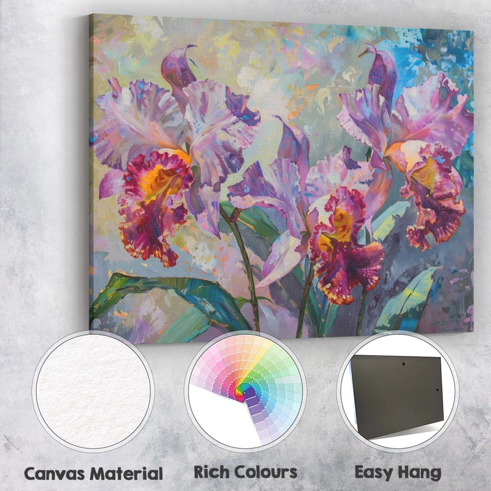 Vibrant Purple Cattleya Orchid Tropical Floral Painting Canvas Wall Art Print Decor Picture Ready to Hang
