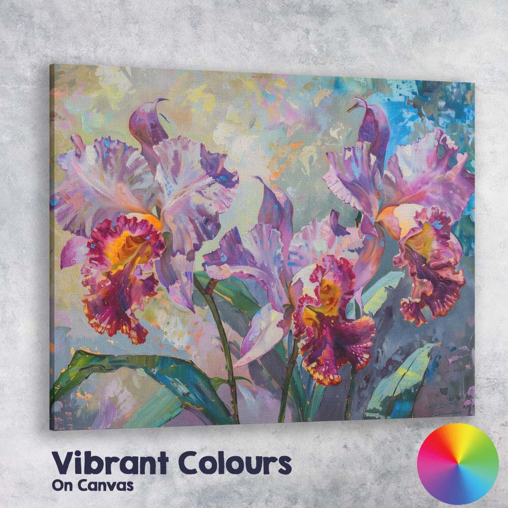 Vibrant Purple Cattleya Orchid Tropical Floral Painting Canvas Wall Art Print Decor Picture Ready to Hang
