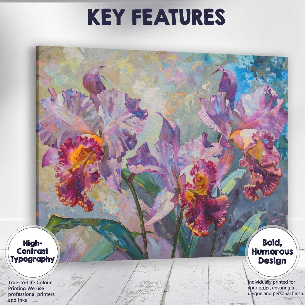 Vibrant Purple Cattleya Orchid Tropical Floral Painting Canvas Wall Art Print Decor Picture Ready to Hang