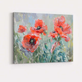 Contemporary Coral Red Poppy Floral Impressionist Painting Canvas Wall Art Print Decor Picture Ready to Hang