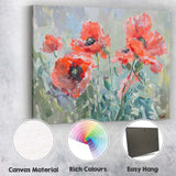 Contemporary Coral Red Poppy Floral Impressionist Painting Canvas Wall Art Print Decor Picture Ready to Hang
