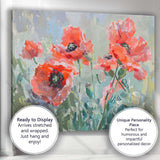Contemporary Coral Red Poppy Floral Impressionist Painting Canvas Wall Art Print Decor Picture Ready to Hang
