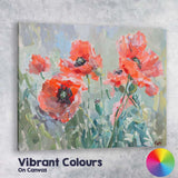 Contemporary Coral Red Poppy Floral Impressionist Painting Canvas Wall Art Print Decor Picture Ready to Hang