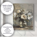Neutral White Peony Bouquet Glass Vase Floral Still Life Canvas Wall Art Print Decor Picture Ready to Hang