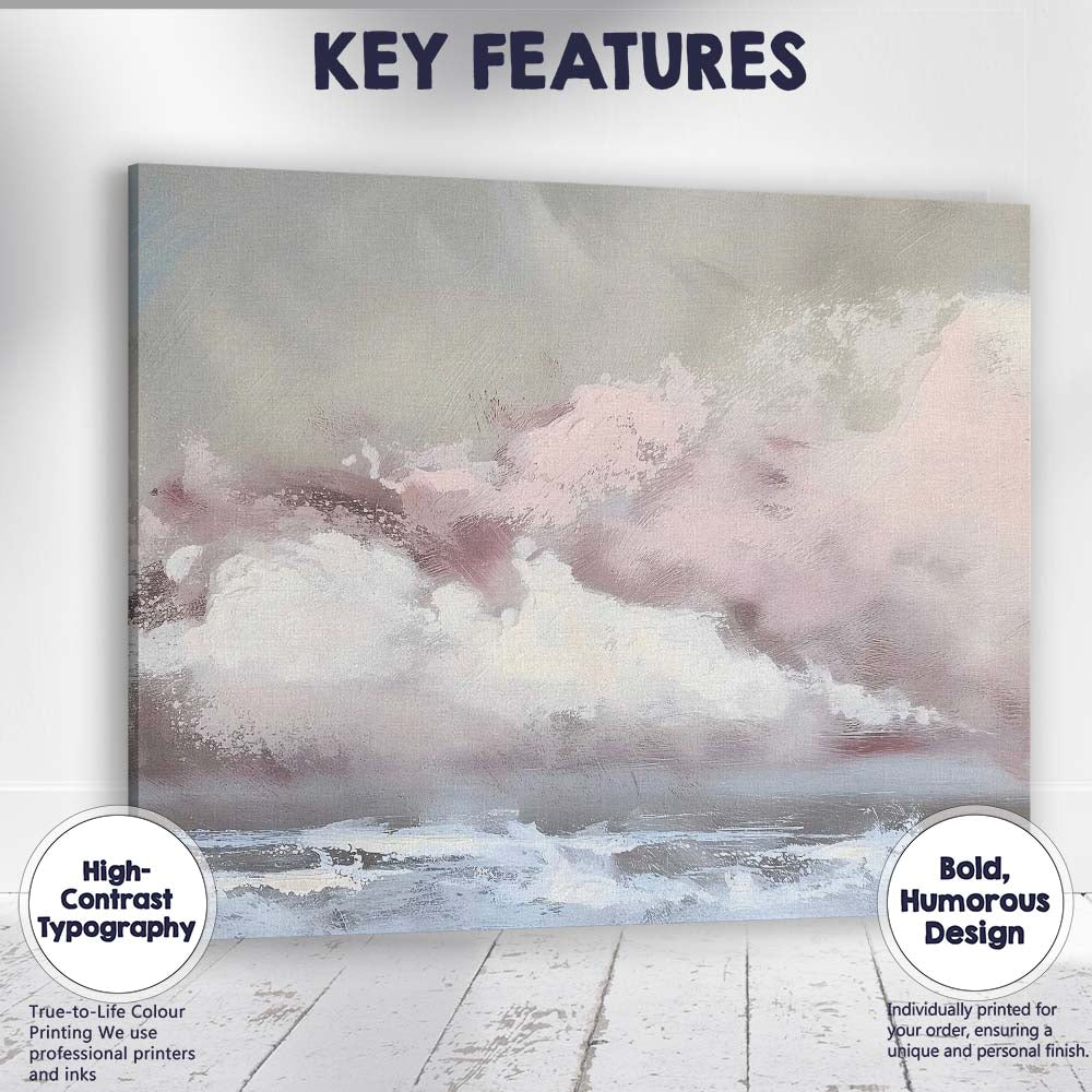 Soft Pastel Abstract Mountain Landscape Coastal Seascape Canvas Wall Art Print Decor Picture Ready to Hang