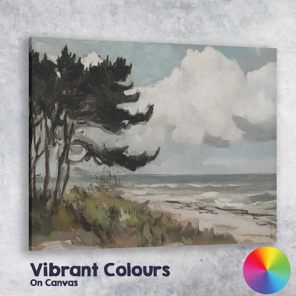 Impressionist Windswept Coastal Pine Trees Dramatic Beach Landscape Canvas Wall Art Print Decor Picture Ready to Hang