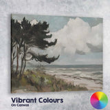 Impressionist Windswept Coastal Pine Trees Dramatic Beach Landscape Canvas Wall Art Print Decor Picture Ready to Hang