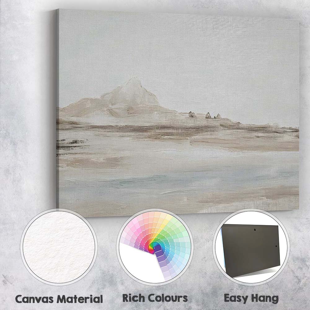 Minimalist Soft Neutral Mountain Lake Landscape Canvas Wall Art Print Decor Picture Ready to Hang
