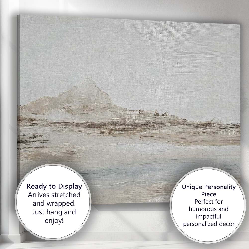 Minimalist Soft Neutral Mountain Lake Landscape Canvas Wall Art Print Decor Picture Ready to Hang