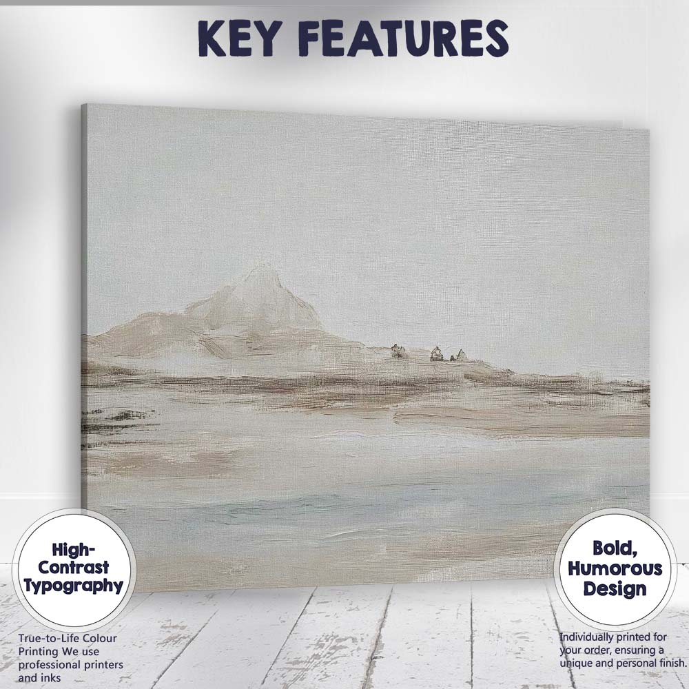 Minimalist Soft Neutral Mountain Lake Landscape Canvas Wall Art Print Decor Picture Ready to Hang