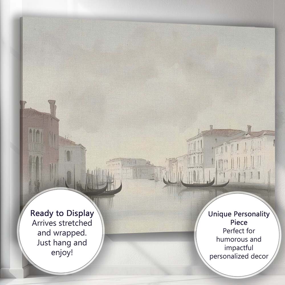 Minimalist Venice Canal Gondolas Soft Neutral Cityscape Canvas Wall Art Print Decor Picture Ready to Hang