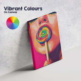 Colourful Pop Art Woman With Rainbow Lollipop Portrait Canvas Wall Art Print Decor Picture Ready to Hang