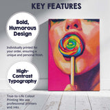 Colourful Pop Art Woman With Rainbow Lollipop Portrait Canvas Wall Art Print Decor Picture Ready to Hang