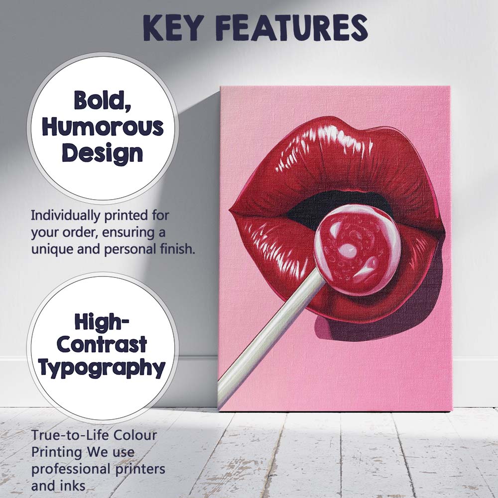 Modern Glossy Red Lips Lollipop Pop Art Portrait Canvas Wall Art Print Decor Picture Ready to Hang