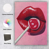 Modern Glossy Red Lips Lollipop Pop Art Portrait Canvas Wall Art Print Decor Picture Ready to Hang
