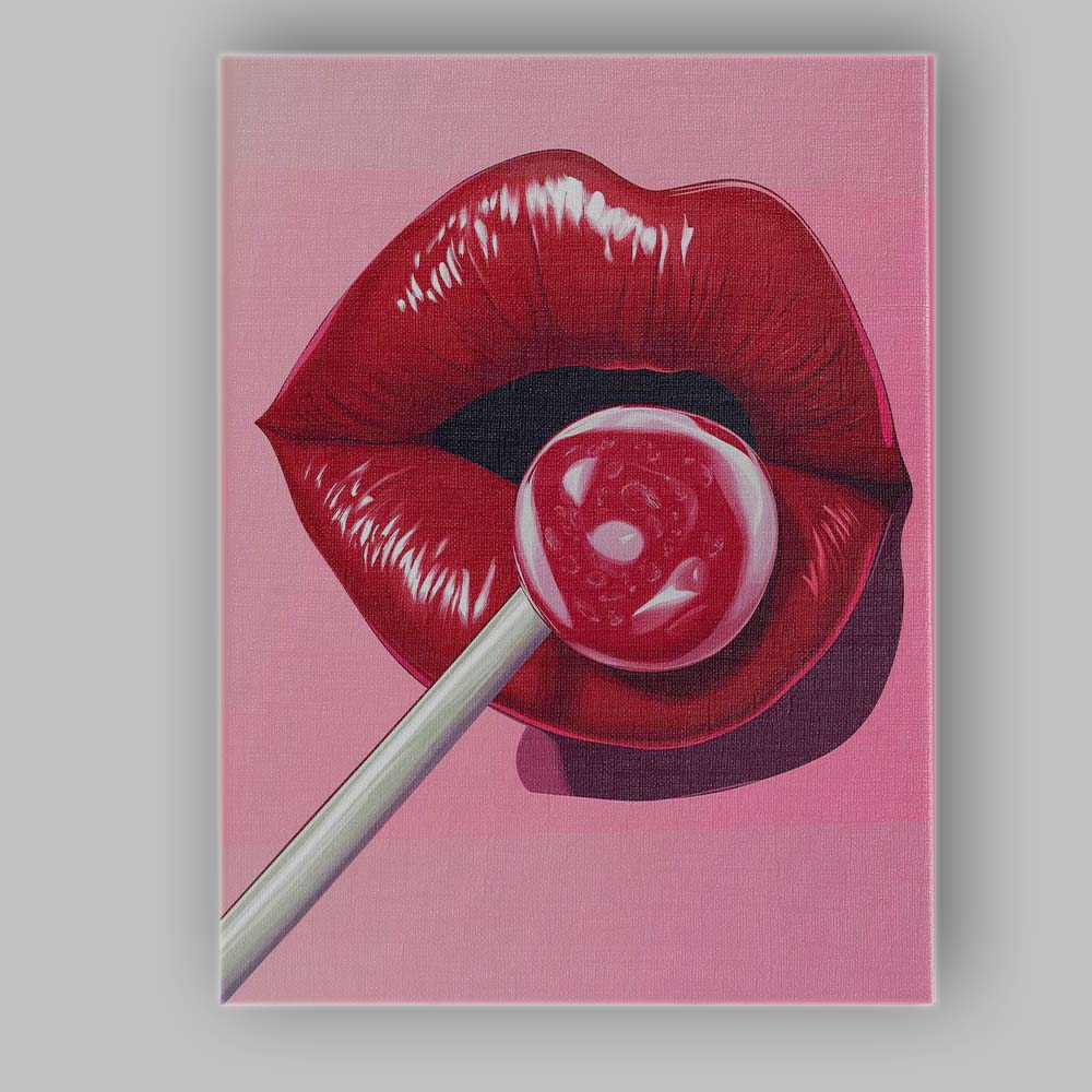 Modern Glossy Red Lips Lollipop Pop Art Portrait Canvas Wall Art Print Decor Picture Ready to Hang