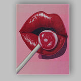 Modern Glossy Red Lips Lollipop Pop Art Portrait Canvas Wall Art Print Decor Picture Ready to Hang