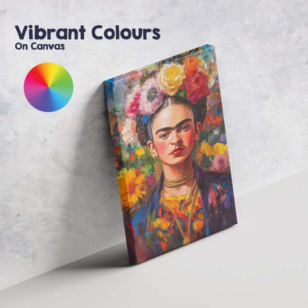 Vibrant Frida Kahlo Inspired Floral Portrait Expressionist Canvas Wall Art Print Decor Picture Ready to Hang