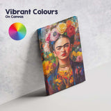 Vibrant Frida Kahlo Inspired Floral Portrait Expressionist Canvas Wall Art Print Decor Picture Ready to Hang