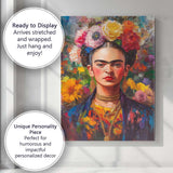 Vibrant Frida Kahlo Inspired Floral Portrait Expressionist Canvas Wall Art Print Decor Picture Ready to Hang