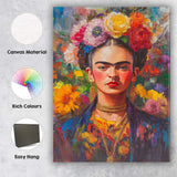Vibrant Frida Kahlo Inspired Floral Portrait Expressionist Canvas Wall Art Print Decor Picture Ready to Hang