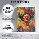 Colourful Frida Kahlo Inspired Floral Portrait Impressionist Canvas Wall Art Print Decor Picture Ready to Hang