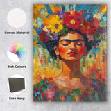 Colourful Frida Kahlo Inspired Floral Portrait Impressionist Canvas Wall Art Print Decor Picture Ready to Hang